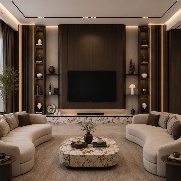 جدار معيشة — تصميم رقم ١٥: وحدة تلفزيون وتخزين